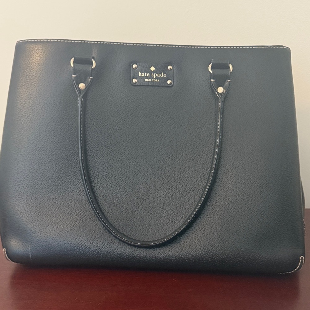 Kate Spade Black Pebbled Tote pink interior